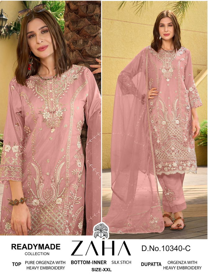 Zaha 10340 A To D Embroidery Organza Pakistani Readymade Suits Wholesale Online